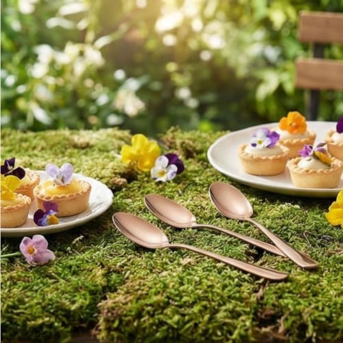 Image of 6.4 inch Rosegold Dessert Spoons Set of 4 - Food-Grade 18 /8 Stainless Steel Teaspoons, Durable Mirror Polished Silverware Spoons, Perfect for Home, Restaurant, and Gifting