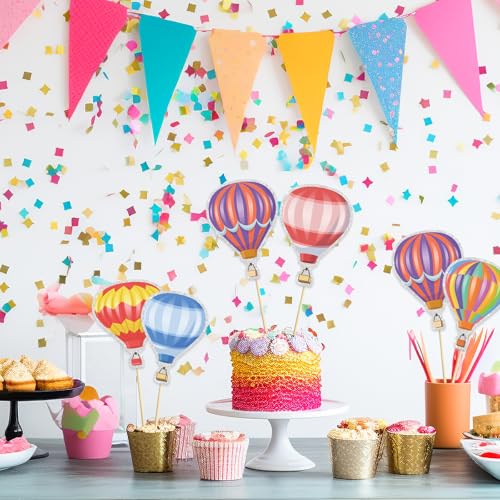 Image of Hot Air Balloon Table Centerpiece Sticks,Birthday Decorations With Hot Air for Birthday,Wedding Retirement Graduation Travel Theme Party Decoration.Set of 15
