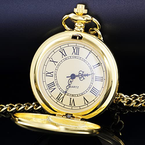 Image of Smooth Pocket Watch Alloy Steel Quartz Roman /Arabic Numerals with 37cm Chain for Father's Day Xmas Best Gifts