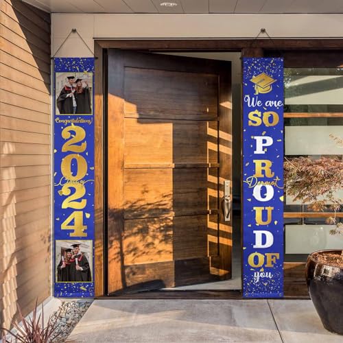 Custom Graduation Banner Class of 2024, Personalized Congrats Grad Porch Banner and So Proud of You Door Sign Welcome Hanging Banner with Name & Photo, Graduations Gifts for Graduation Party Decor