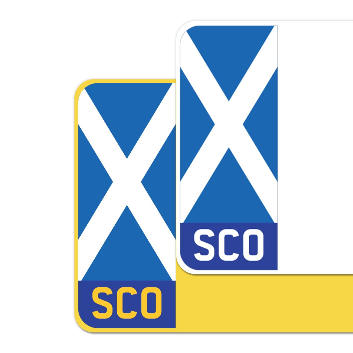 The Saltire Flag Car Number Plate Decorative Vinyl Stickers – Premium Bubble-Free Adhesive Decals – SCO Set of 2 (F&R) – Weatherproof, Easy Application – Made in UK (SCO, Blue)