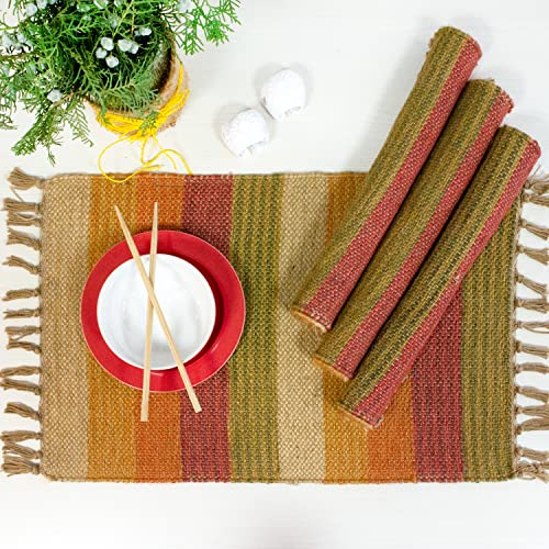CHARDIN HOME Harvest Stripe Placemats | Set of 4 Rustic Boho Jute Placemats | Stylish, Durable, Thick and Sustainable Table Linen, Occasions