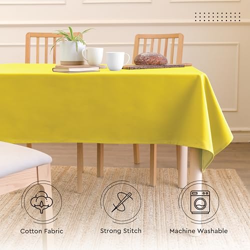 Image of Encasa XO Dining Table Cover Cloth for 4 to 6 Seater | 140x180 cm Cotton Canvas Rectangular Table Cloth | Machine Washable Tablecloth for Indoor & Outdoor Use - Sunbeam Yellow Solid Color