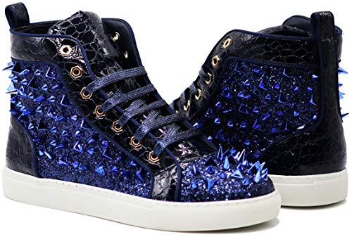 Enzo Romeo Men's High Top Crystal Shimmer Rhinestone Blink Flat Spike Fashion Sneakers Shoes BUL2