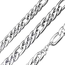 Large Figaro Chain Necklace Mens Silver Stainless Steel 11mm wide 15-20-IN Long
