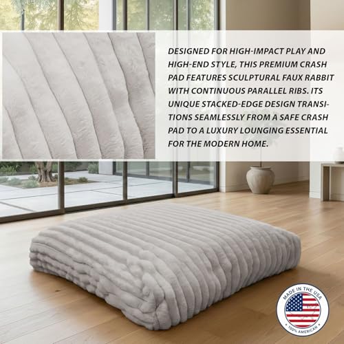 Image of Matini Home Large Crash Pad - High-Density Foam Floor Landing Mat with Washable Cover, Professional Gymnastics Training Equipment for Impact Support, Jumping and Lounging - Light Gray, 60 inch x 60