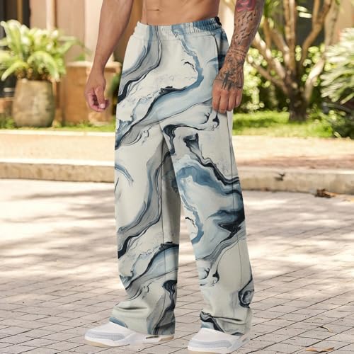 Men's Graphic Pants Casual Wide Legs Baggy Sweatpants Fashion Elastic Waist Print Loose Joggers Streetwear Pocket3