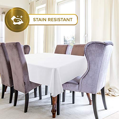 Wealuxe White Tablecloths For Rectangle Tables [60X102 Inch] White Table Clothes For 6 Foot Rectangle Tables, Washable Fabric Stain And Wrinkle Resistant  [2 Pack] #TOP3