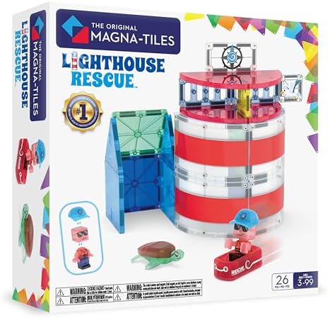 MAGNA-TILES Lighthouse Rescue 26-Piece Magnetic Construction Set,...