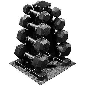 Signature Fitness Rubber Coated Hex Dumbbell Weight Set and Storage Rack, Multiple Packages