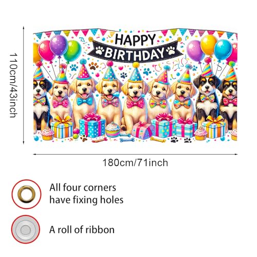 Image of 70.8x43.3 Inch Happy Birthday Dog Puppy Party Banner Paw Print Balloon Bow Tie Backdrop Decor Pet Dog Birthday Party Supplies Photo Background Gift