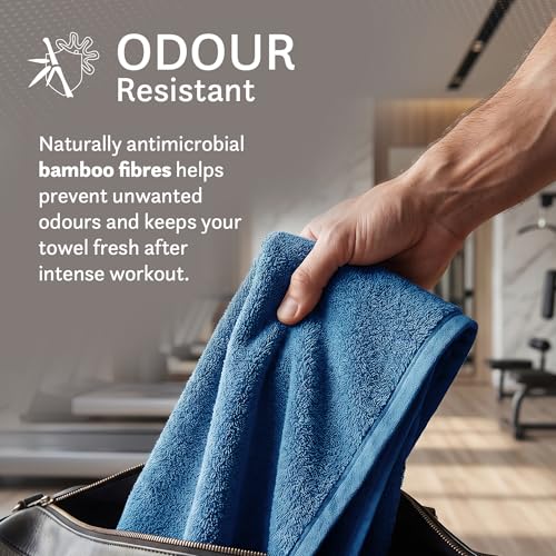 Image of MYTRIDENT Cotton Bamboo Gym Towel for Men Workout & Women Workout | 450 GSM | Perfect Gym Towel Size 45 Cms x 90 Cms | Quick-Dry | Extra Absorbent | Lightweight | Suitable for All Sports | Blue