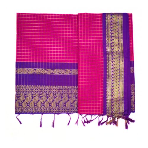 Image of Pure Kalyani Cotton Saree | Zari Border & Blouse Piece - Lata Gadwal Design | Traditional Saree