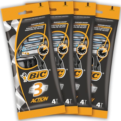 Bic Razors 3 Action Rasoi Usa E Getta Da Uomo, Confezione Da 4 Pacchi A 4 Pezzi