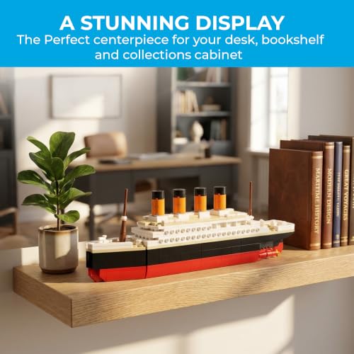Image of Brick Loot Titanic Building Set for Adults & Kids Ages 6+ - Compatible Mini Brick Ship Model Kit, DIY 3D Puzzle STEM Toy, Historic Ocean Liner Display - 12.5 inch Long & 4.5 inch Tall (390 Piece, Large)