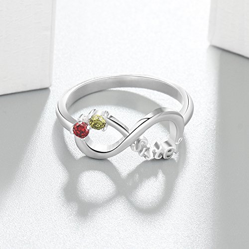 JewelOra Personalized Infinity Sister Ring with 2 Round Simulated Birthstones Best Friends Promise Rings for Her4