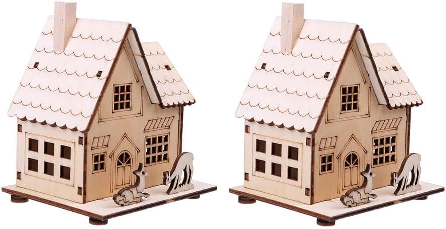 Angoily Christmas Village Houses, 2 Pcs Lighted Wooden Houses