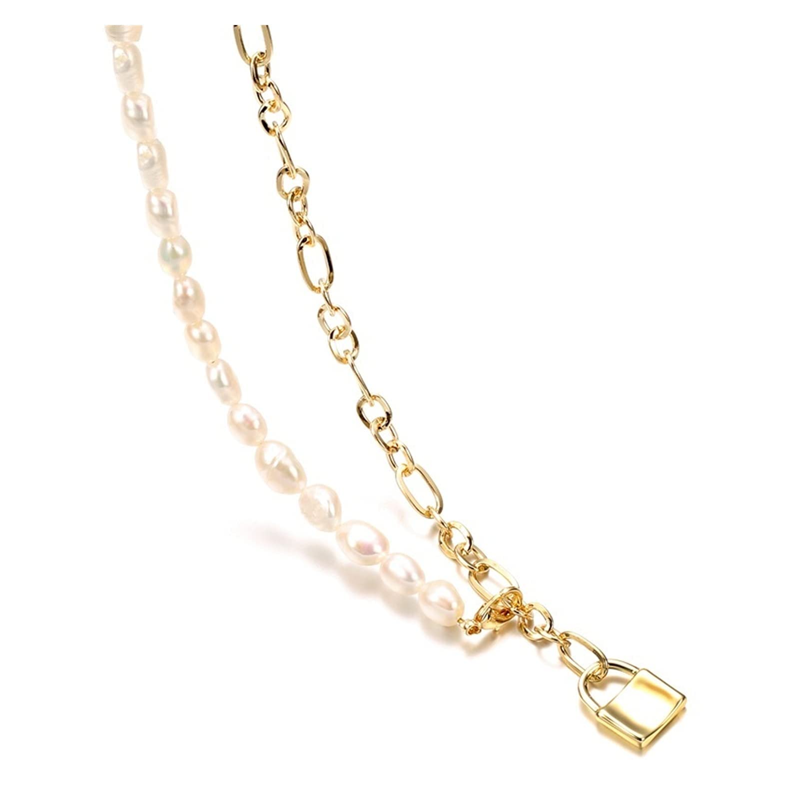 CFWSHJ Collar Collar De Metal Geométrico con Envoltura De Perlas Barrocas Naturales para Mujer, Fiesta De Bodas, Collares con Cerradura De Perlas Largas, Regalo De Joyería, Collar