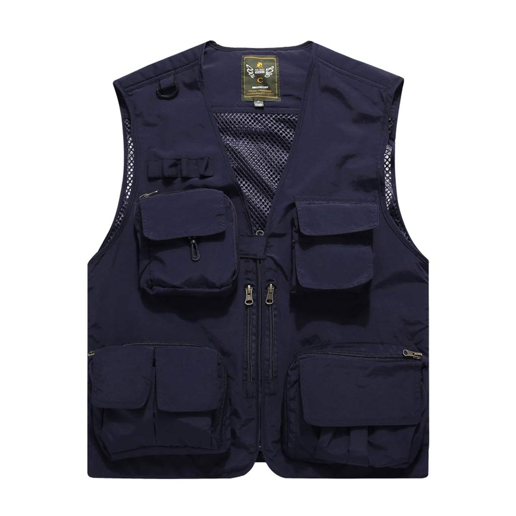 WDX- Vêtements de Travail Gilet été Maille Gilet Respirant Maille Coton Gilet Multi-Poches Gilet extérieur Gilet Mince Utilisation de la Photographie de pêche Respirabilité (Color : Blue, Size : L)