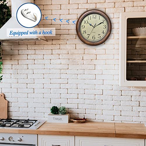 Wood Wall Clock With Retro Design, 12 Inch Round, Big Arabic Numerals, For Living Room Kitchen Classroom Gym And Pool, Brown #TOP4
