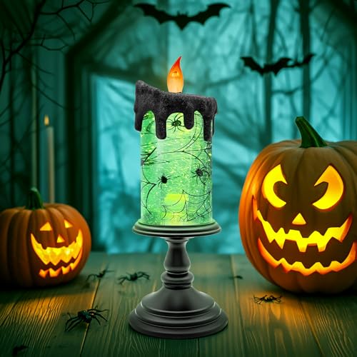 Halloween Spider Snow Globe Candle – LED Flameless Candle with