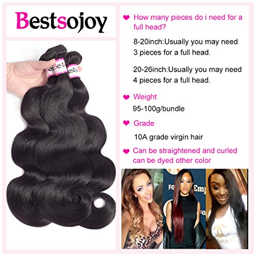 Bestsojoy Peruvian Virgin Hair 4 Bundles Body Wave 10A Unprocessed Peruvian Body Wave Hair Weft 100% Human Hair Weave Extensions (18 20 22 24) #TOP6