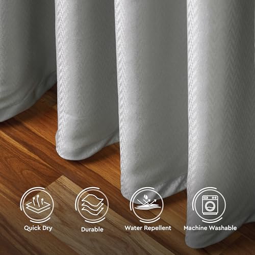 Image of Encasa XO Shower Curtain Waterproof | ZZ Light Grey Bathroom Curtains for Women & Men with 10 Hooks | Easy Installation | Quick-Drying Curtains | (183x183 cm)