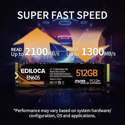 Image of Ediloca EN605 512GB M.2 SSD, NVMe1.3 PCIe Gen3 x4 SSD TLC, Internal Hard Drive, M.2 2280 - Read /Write Speed up to 2100 /1300 MB /s - Internal SSD Compatible with Laptop & PC Desktop