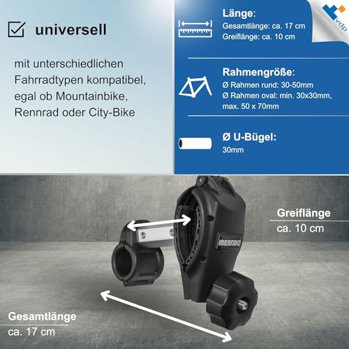 MENABO universal Rahmenhalter für Fahrradträger - kurz 17cm - Rahmenhalterung Ersatzhalter für Fahrrad Heckträger - Fahrradrahmenhalter für Rahmendurchmesser 3-7cm - für U-Bügelrohr mit Ø 3cm
