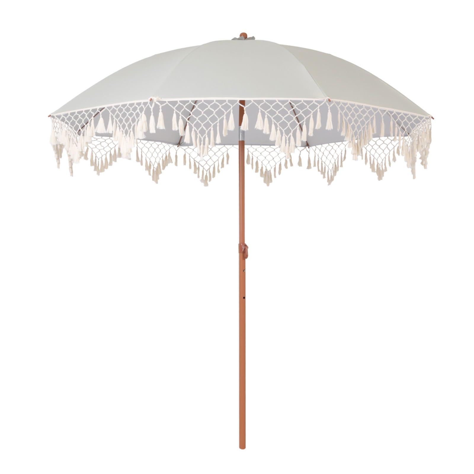 2M Makramee-Fringe-Strandsonnenschirm – Neigbarer & Höhenverstellbarer Wasserdichter TerrassensonnenSchirm, Bohème-Garten-Sonnenschutz Für Pool, Balkon, Strand & Außenbereich