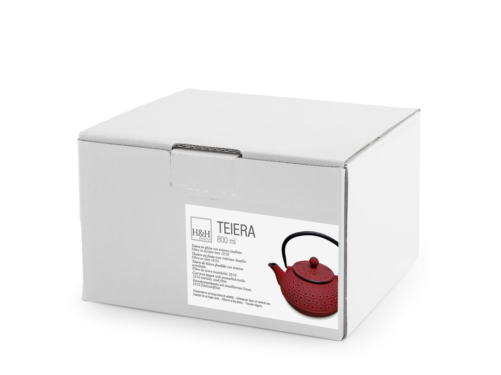 H&H Teiera In Ghisa Smaltata Lt 0,80 Rosso