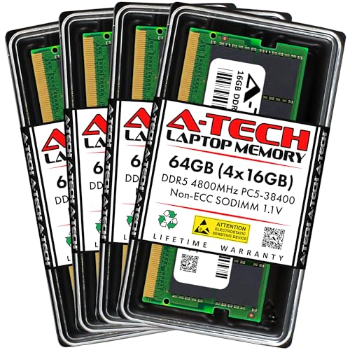 Image of A-Tech 64GB Kit (4x16GB) DDR5 4800MHz PC5-38400 CL40 SODIMM 1.1V Non-ECC Unbuffered SO-DIMM 262-Pin Laptop Computer RAM Memory Upgrade Modules