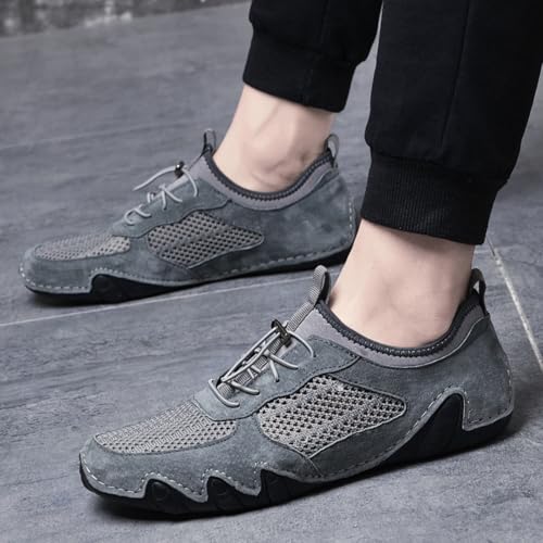 Driving Shoes for Men Breathable Mesh Men's Casual Shoes Slip On Fashion Comfortable Handmade Size9 Grey4