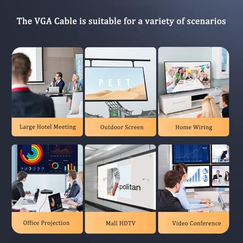 Image of VGA Cable 15FT, VGA Cord 15 Foot VGA Computer Monitor Cable HD15 1080P for PC Laptop TV Projector Monitor