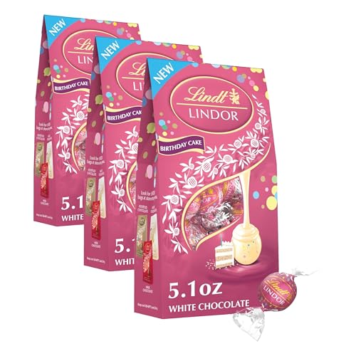 Image of Lindt LINDOR Birthday Cake White Chocolate Truffles, White Chocolate Candy with Smooth, Melting Truffle Center, 5.1 Ounce Bag (Pack of 3)