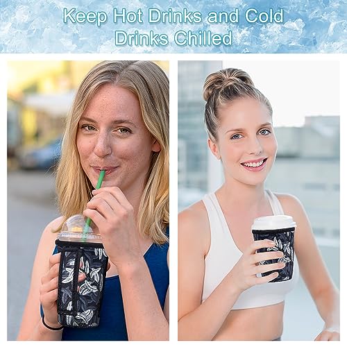 Image of 3Pk Reusable Iced Coffee Sleeves, Neoprene, Floral Fits 16-32oz Hot /Cold