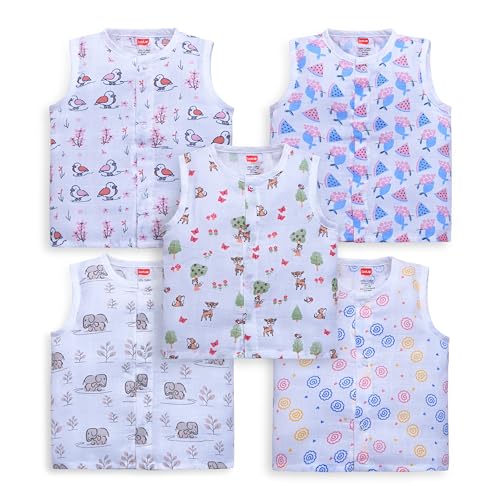 Image of LuvLap Baby Boys & Girls Regular Fit 100% Cotton Sleeveless Jhabla pack of 5
