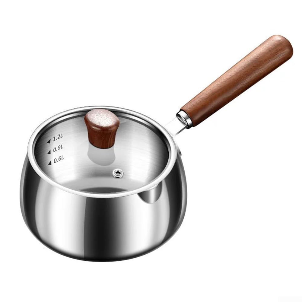 Olla de fusión de mantequilla de acero inoxidable doble caldera con mango de madera, calentador de salsa de leche para inducción, estufa eléctrica de gas, herramienta de cocina, 700 ml, 1200