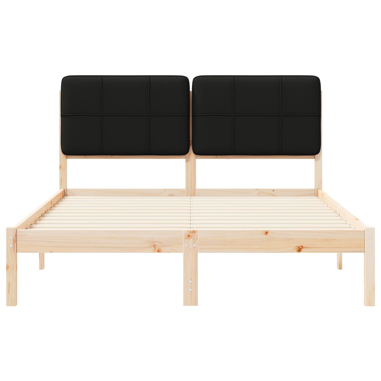 Telaio letto con testiera imbottita, nero, 160 x 200 cm, King Size, struttura in legno massello di pino massiccio, moderna camera da letto