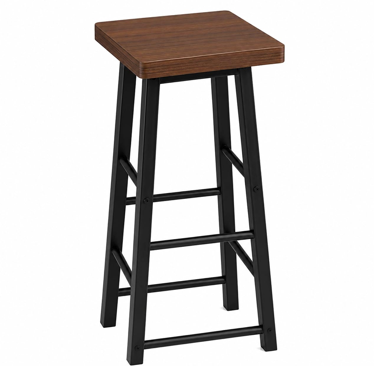 75171 Classic Breakfast Kitchen Counter Bar Stool, Square MDF Seat Seat Bar Chairs Metal Legs Barstools Dark Beech High Stool -Black-image-15