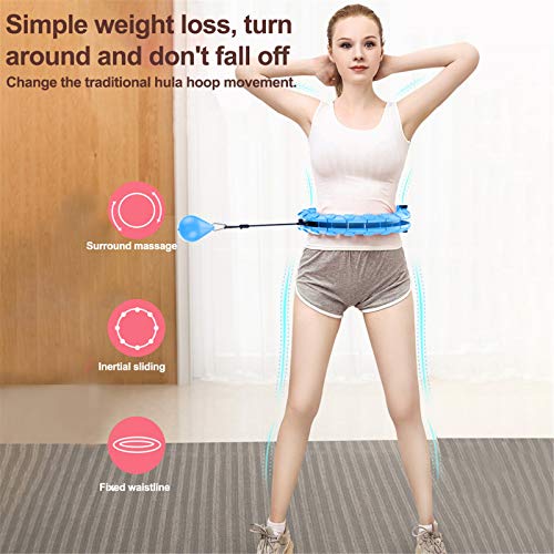 Weighted Smart Hula Hoop for Adults and Kids Exercising, 2 in 1 Abdomen Fitness Weight Loss Massage Non-Fall Hoola Hoops, 24 Detachable Knots Adjustable Weight Auto-Spinning Ball (Blue) - Thumbnail 4