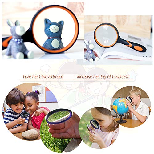 2Pcs 10X Handheld Magnifying Glass Authentic For Kids Seniors, 75Mm Thickened Magnifying Lens & Non-Slip Handle With Rope Reading Magnifier For Book Reading, Hobby Observation, Science (Purple+Orange) #TOP4