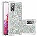 Lijc Compatible avec Coque Samsung Galaxy S20 FE Brillant Liquide Sables Mouvant Transparent Quatre Coins Anti-Lutte TPU Pare-Coeur d'amour en Argent Coloré