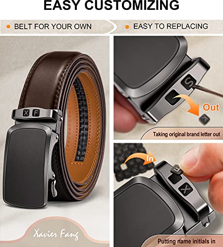 Image of KEMISANT Belt Men, Sliding Ratchet Belt Genuine Leather For Gift Mens Dress Pants Oxfords,Size Adjustable