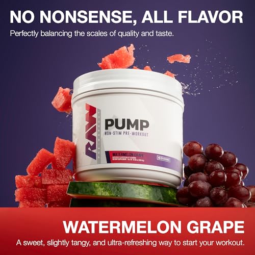 Image of RAW Pump Stim Free Pre Workout (Watermelon Grape) - Non-Stimulant Pre Workout Supplement Powder Nitric Oxide Booster - Pre Workout Supplements Drink for During Workout - 40 Servings