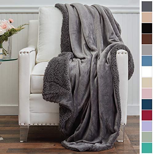 The Connecticut Home Company Micromink Velvet with Sherpa Reversible Throw Blanket, Super Soft