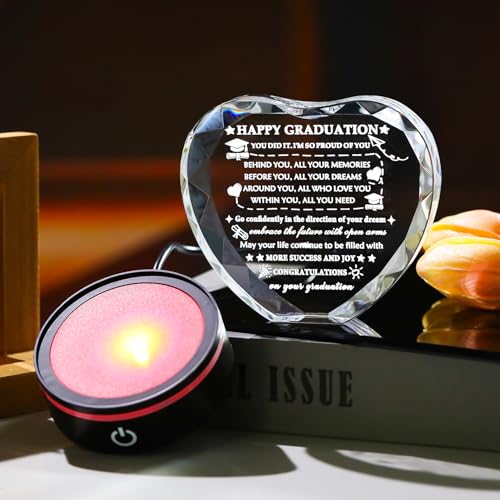 Image of YWHL Graduation Gift for Her Him 2026 with Colorful Led Base, High School College Graduation Gifts for Women Men, Congratulations Graduate Plaque Crystal Keepsake Masters Degree PHD Graduation Gifts Decor