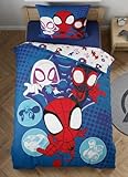 Parure de Lit Spiderman Polycoton, Housse de Couette Réversible 140x200 cm + Taie d'oreiller 65x65 cm