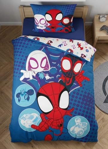 Parure de Lit Spiderman Polycoton, Housse de Couette Réversible 140x200 cm + Taie d'oreiller 65x65 cm