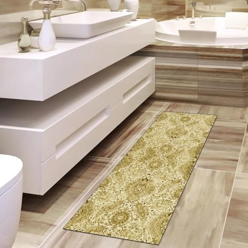 Alfombra de pasillo para cocina lavable estilo bohemio amarillo 80 x 120 cm 4